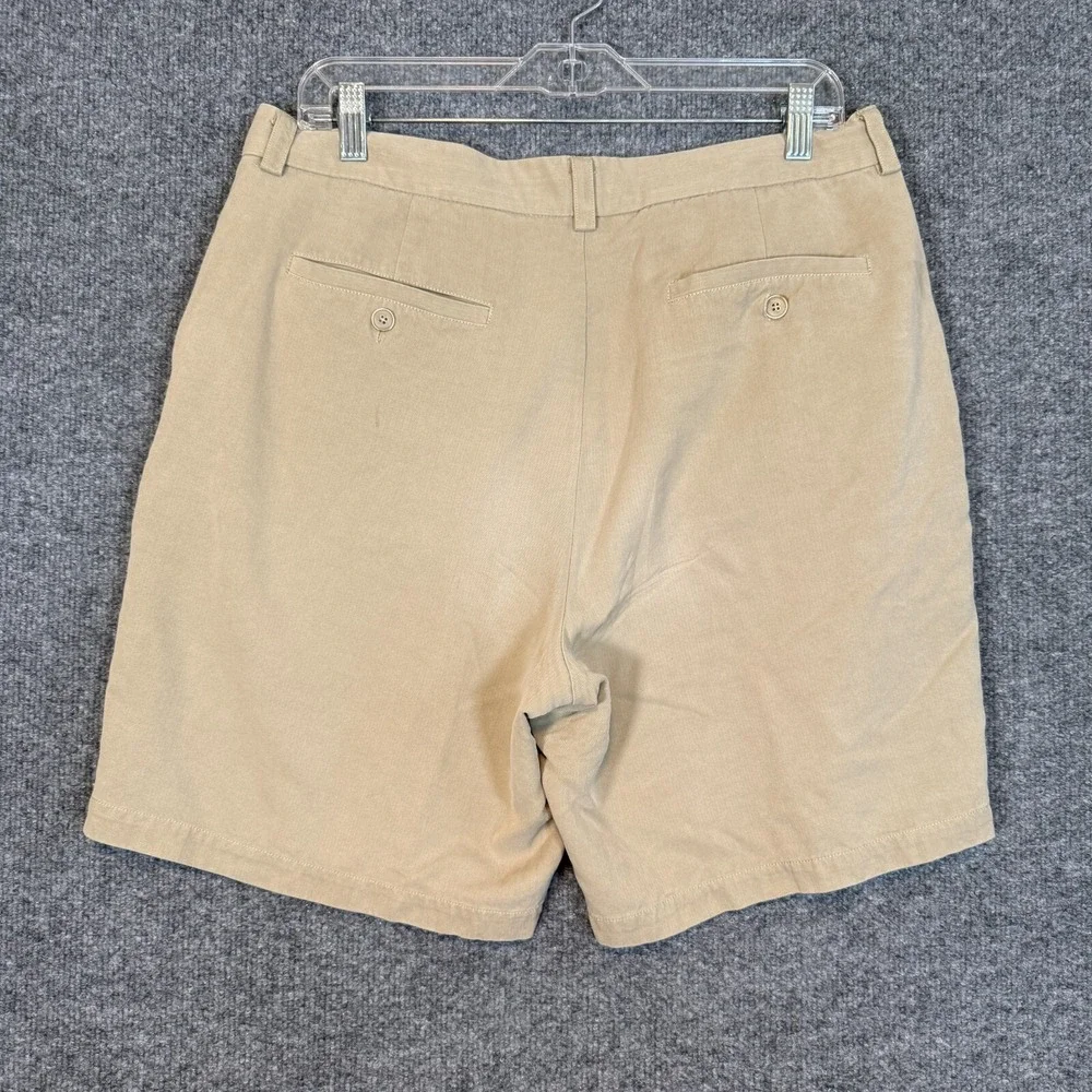 Tommy Bahama Shorts Mens 34 Beige Silk Chino Shorts Pleated Belt Loops Casual